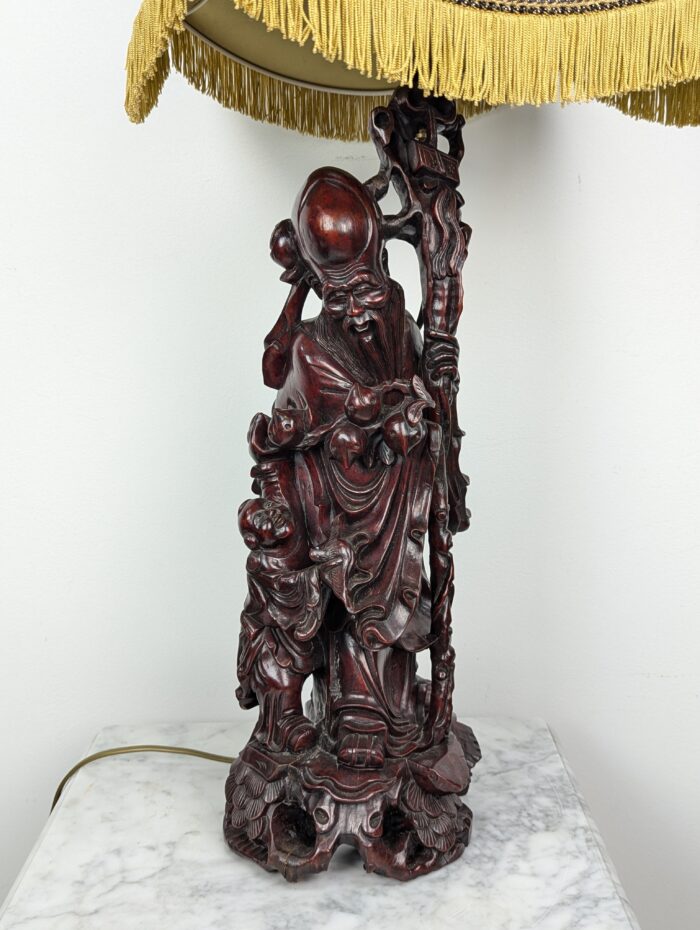 Carved rosewood oriental table lamp - Image 3