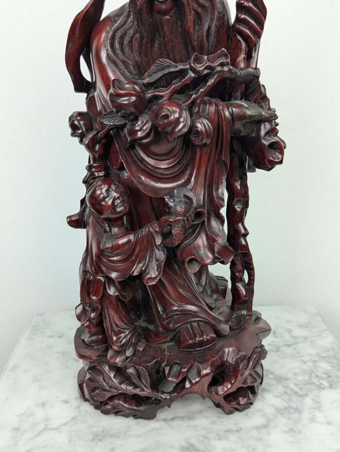 Carved rosewood oriental statue - Image 4