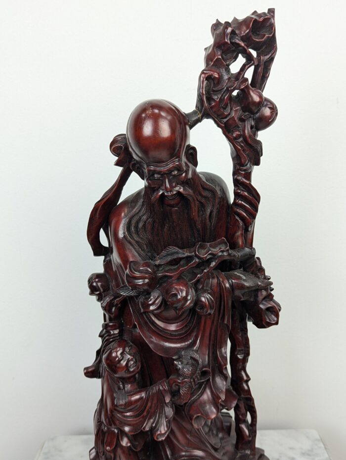 Carved rosewood oriental statue - Image 3