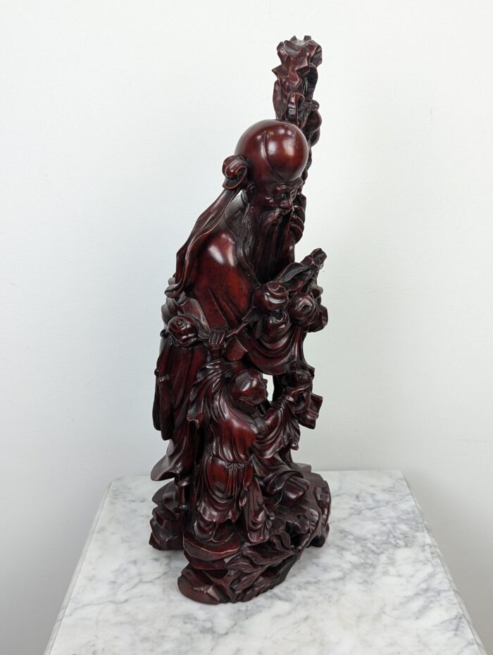 Carved rosewood oriental statue - Image 5