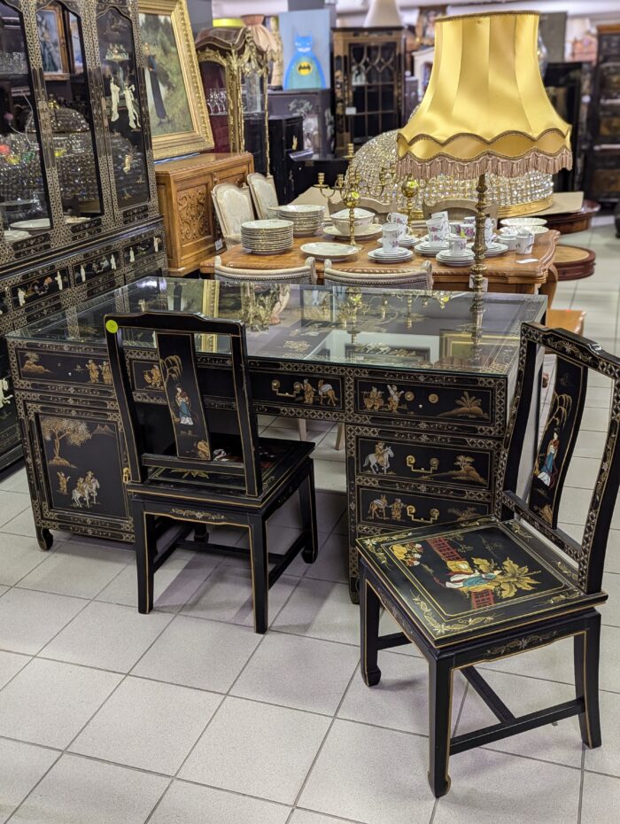 Oriental desk and two chairs