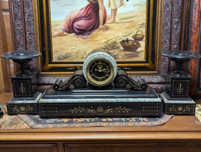 Marmorist Napoleon III stiilis kaminakella komplekt (1850-1880a)