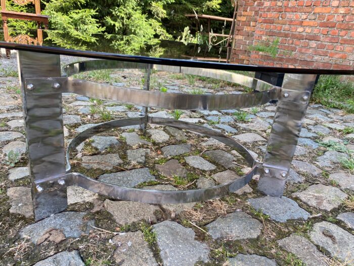 Vintage glass coffee table with metal frame - Image 4