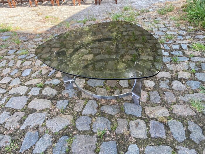 Vintage glass coffee table with metal frame